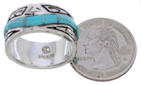 Sterling Silver And Turquoise Water Wave Ring Size 6-3/4 EX40782